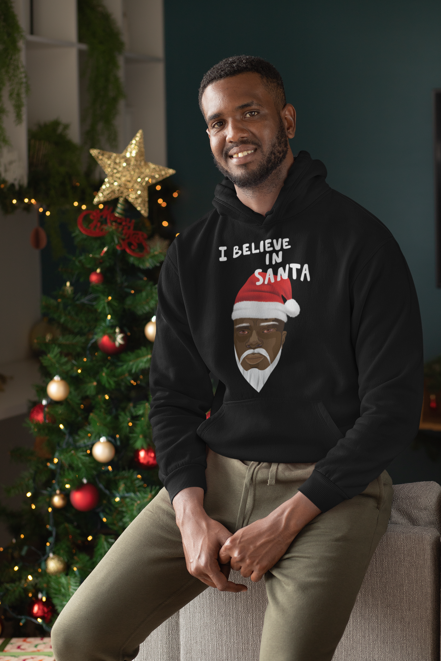 Black Santa Christmas Hoodie I Believe In Santa