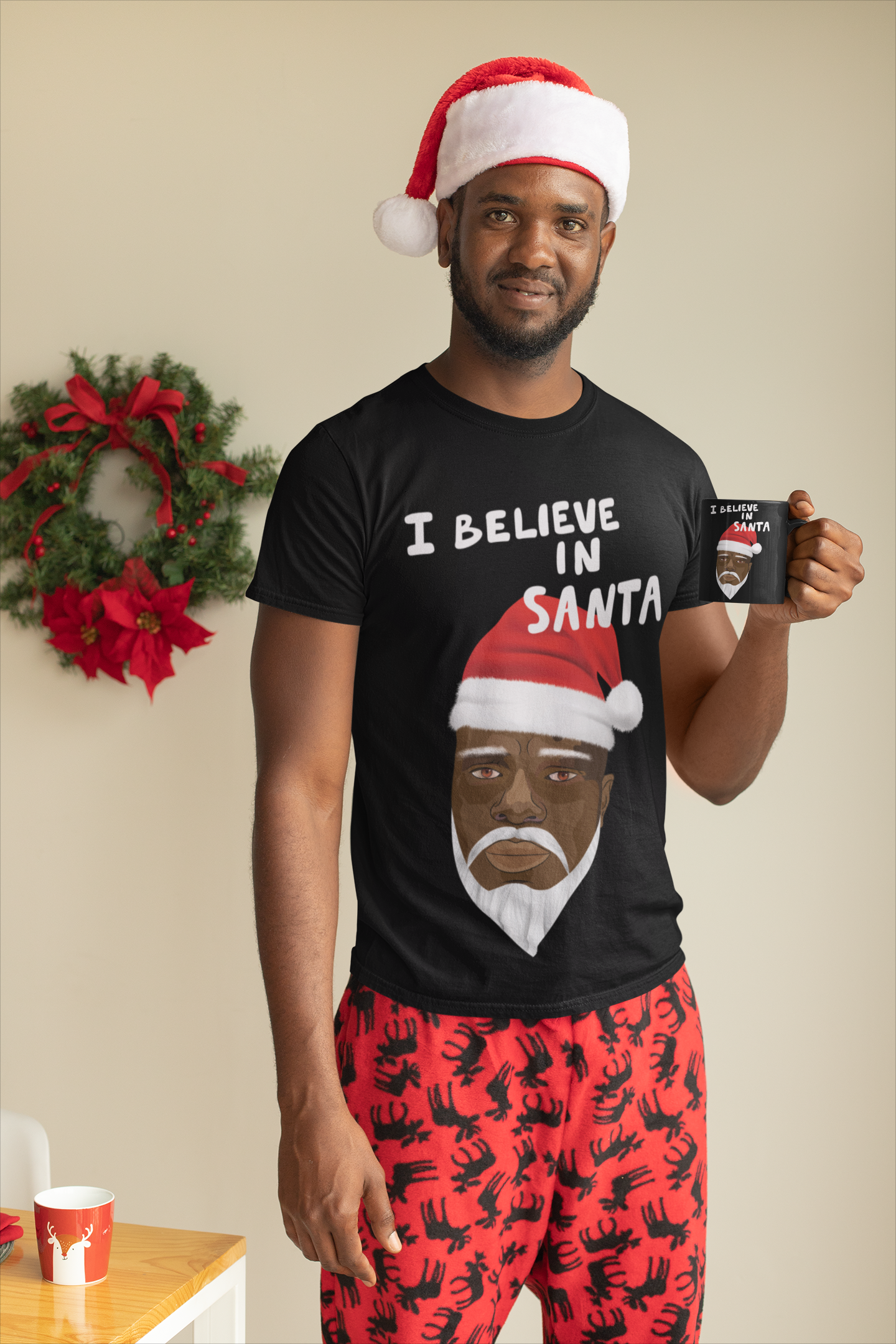 Black Santa Christmas T Shirt I Believe In Santa