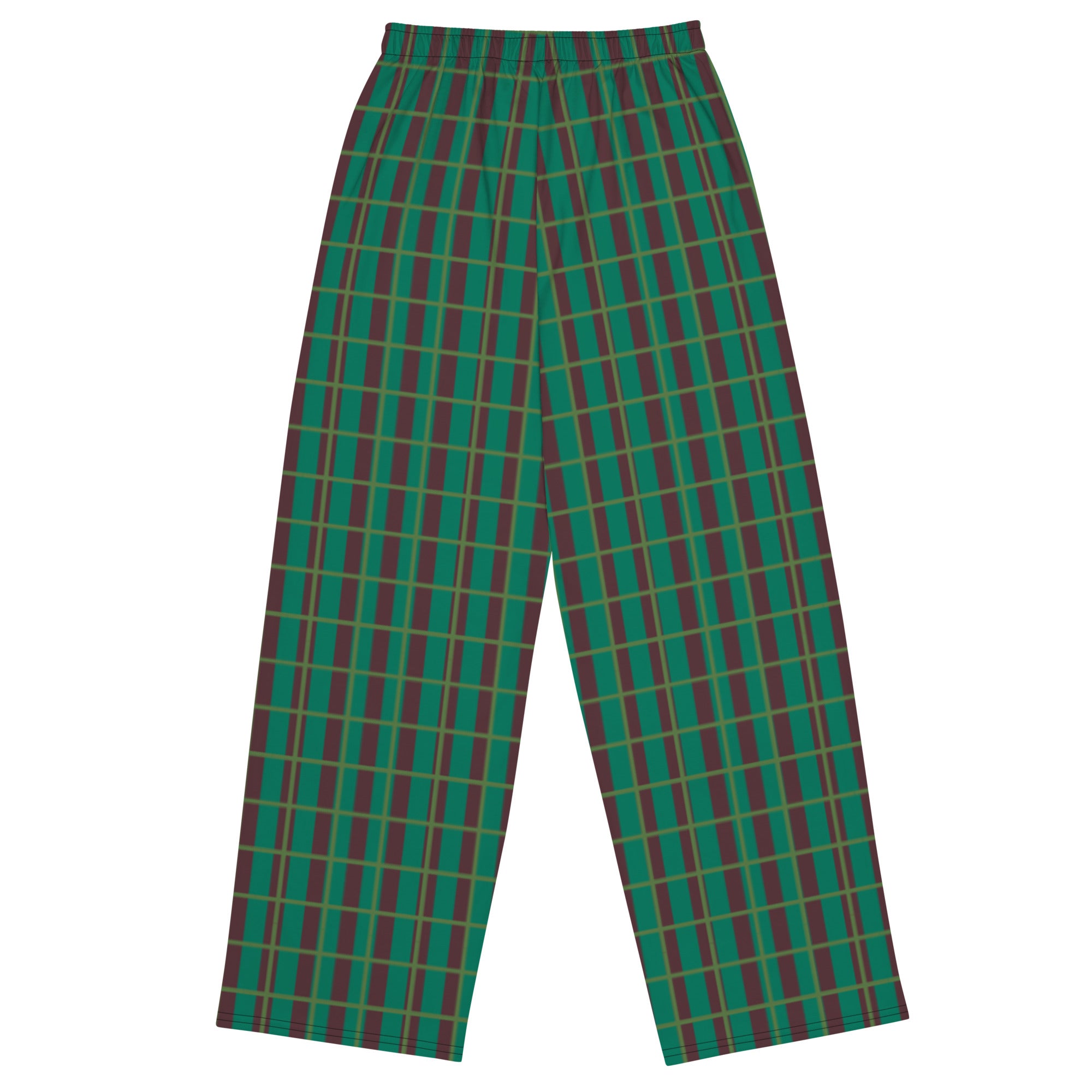 Green Checkerboard Wide-leg Lounge Pants w/Pockets