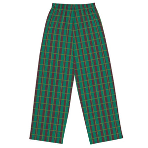 Green Checkerboard Wide-leg Lounge Pants w/Pockets