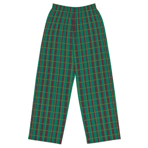 Green Checkerboard Wide-leg Lounge Pants w/Pockets