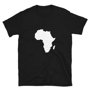 Africa Map T-Shirt features a white map of Africa on a black T-shirt