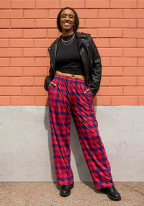 Green Checkerboard Wide-leg Lounge Pants w/Pockets